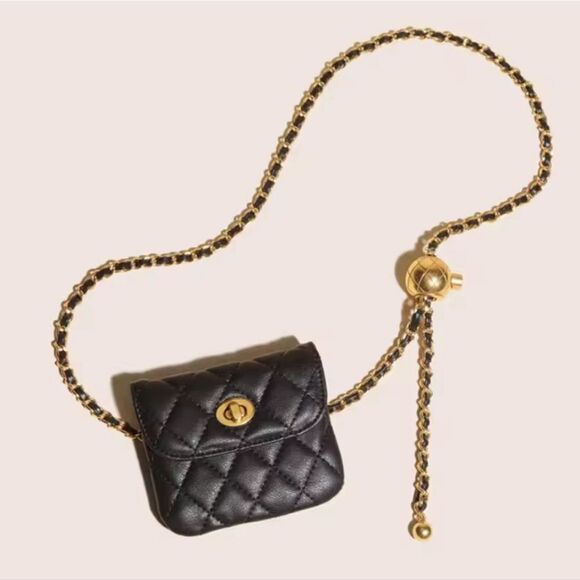 Anthropologie Black Quilted Chain Belt Bag | NWOT main image 6
